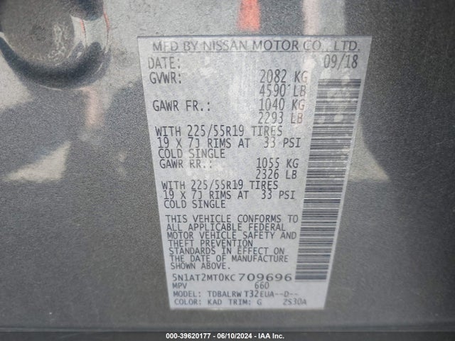 Nissan Rogue Sl 2019 5N1AT2MT0KC709696 Image 9