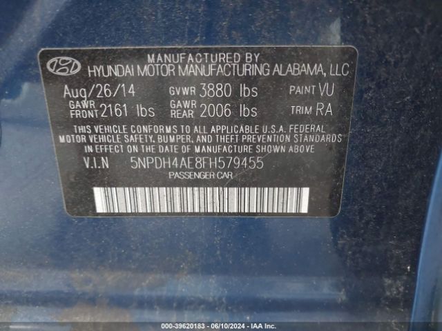 5NPDH4AE8FH579455 Hyundai ELANTRA SE