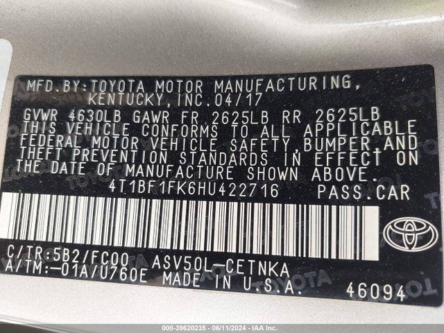 Toyota CAMRY LE 2017 4T1BF1FK6HU422716 Image 9