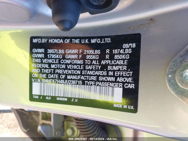 Honda Civic Sport 2018 SHHFK7H49JU239715 Image 9