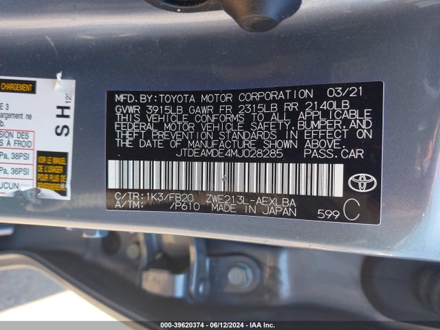 Toyota Corolla Hybrid Le 2021 JTDEAMDE4MJ028285 Image 9
