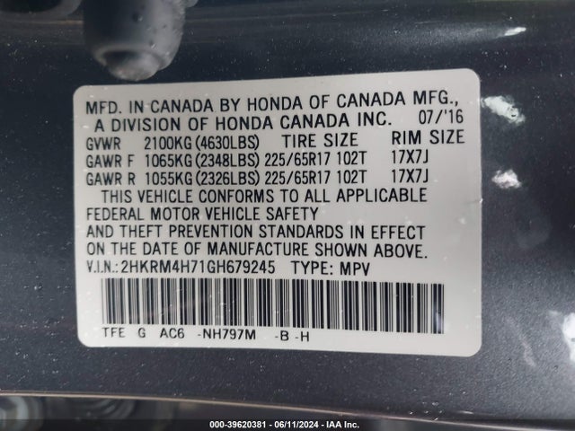 Honda Cr-v Ex-l 2016 2HKRM4H71GH679245 Image 9