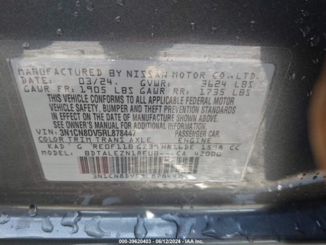 3N1CN8DV5RL878447 Nissan Versa 1.6 S