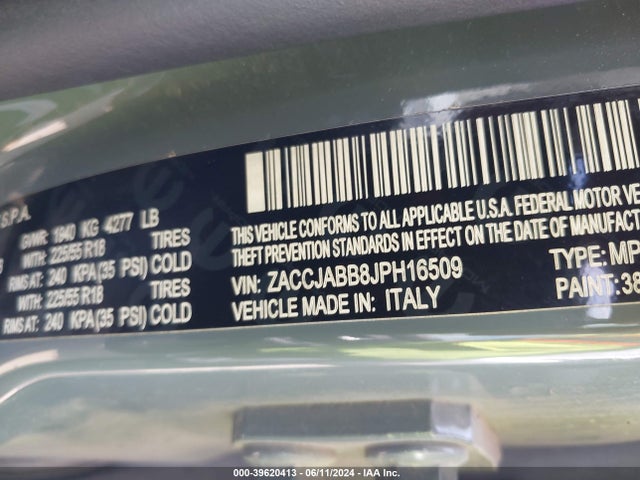 ZACCJABB8JPH16509 Jeep Renegade Altitude Fwd