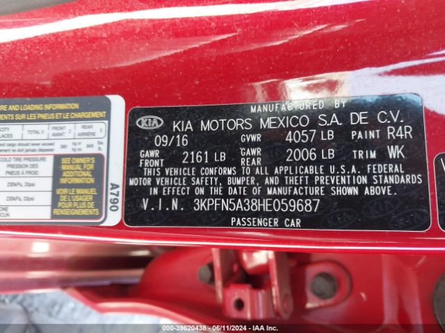 3KPFN5A38HE059687 KIA FORTE SX