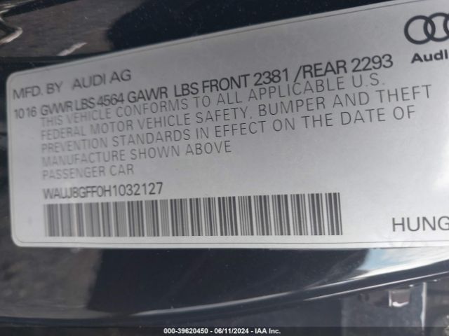 WAUJ8GFF0H1032127 Audi A3 2.0t Premium
