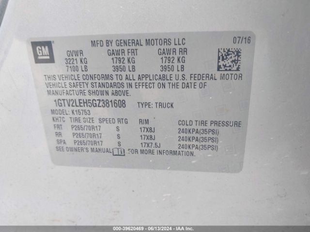 1GTV2LEH5GZ381608 GMC SIERRA 1500