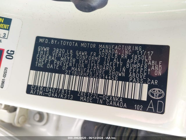 Toyota COROLLA LE 2018 2T1BURHE0JC014456 Image 9