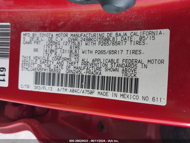 Toyota Tacoma Base V6 2015 3TMLU4EN5FM196892 Image 9