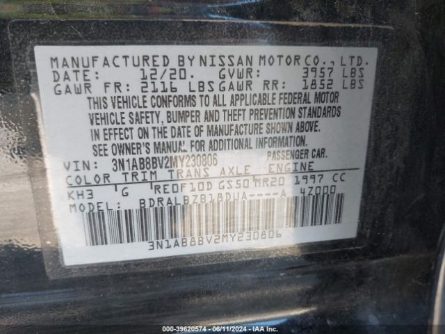 3N1AB8BV2MY230806 Nissan Sentra S Xtronic Cvt