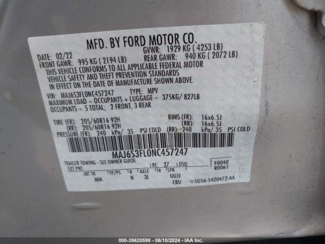MAJ6S3FL0NC457247 Ford ECOSPORT S