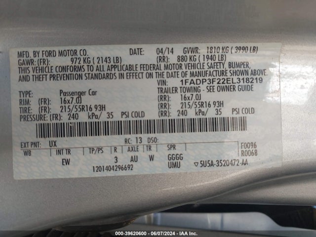 Ford FOCUS SE 2014 1FADP3F22EL318219 Image 9