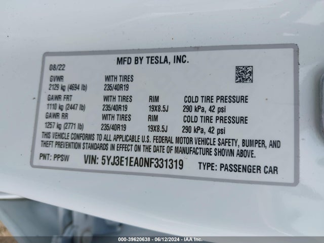 Tesla Model 3 Rear-wheel Drive 2022 5YJ3E1EA0NF331319 Image 8