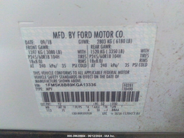 Ford Explorer 2019 1FM5K8B89KGA13336 Image 9