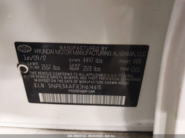 5NPE34AFXJH614615 Hyundai SONATA SEL