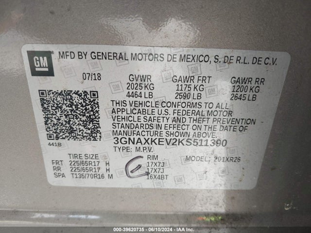 Chevrolet EQUINOX LT 2019 3GNAXKEV2KS511390 Image 9
