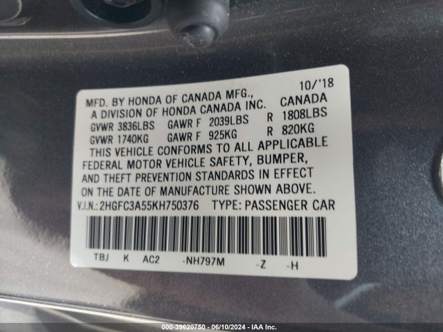 Honda CIVIC SI 2019 2HGFC3A55KH750376 Image 9
