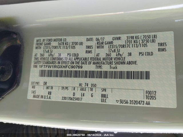 Ford F-150 Raptor 2017 1FTFW1RGXHFC90769 Image 9