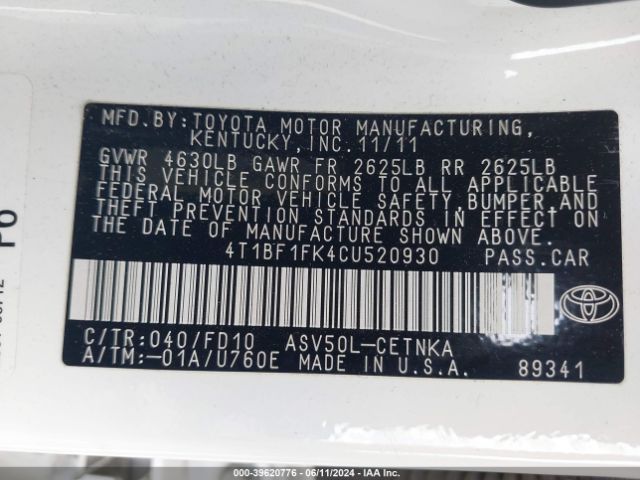 2012 TOYOTA CAMRY 4T1BF1FK4CU520930 Photo 8