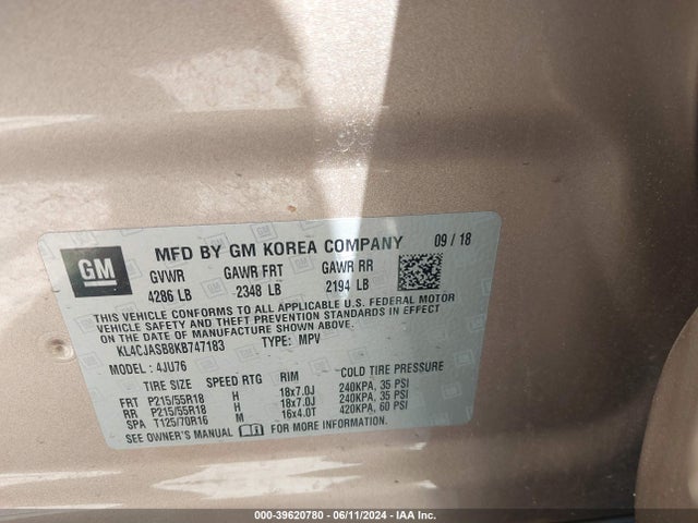 KL4CJASB8KB747183 Buick Encore Fwd Preferred