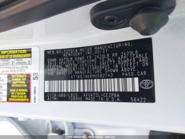 4T1K61AK6MU582743 Toyota CAMRY XSE