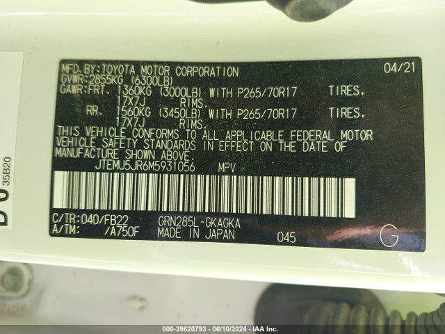 Toyota 4RUNNER SR5 2021 JTEMU5JR6M5931056 Image 9