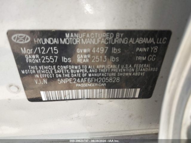 5NPE24AF6FH205828 Hyundai SONATA SE