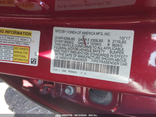 Honda ACCORD LX 2018 1HGCV1F18JA035225 Image 9