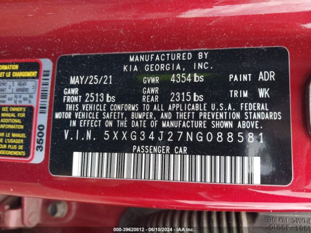 5XXG34J27NG088581 KIA K5 EX