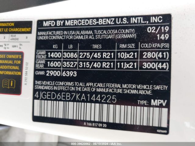 4JGED6EB7KA144225 Mercedes-Benz Amg Gle 43 Coupe 4matic