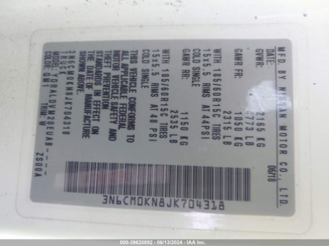 3N6CM0KN8JK704318 Nissan Nv200 S