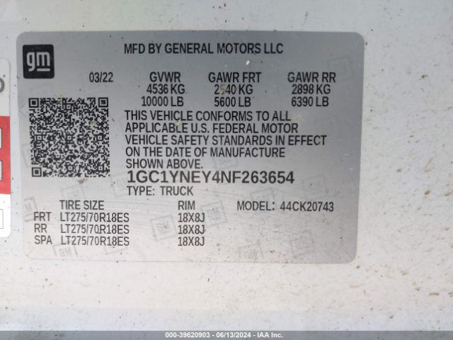1GC1YNEY4NF263654 Chevrolet Silverado 2500hd 4wd  Standard Bed Lt