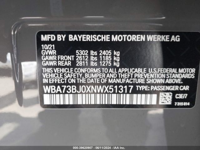 WBA73BJ0XNWX51317 BMW 540 I Xdrive