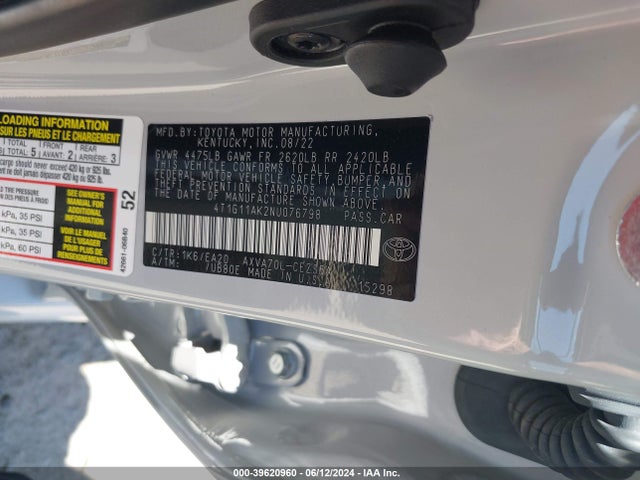 Toyota CAMRY SE 2022 4T1G11AK2NU076798 Image 9