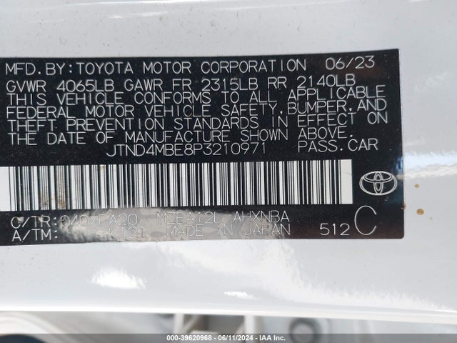 JTND4MBE8P3210971 Toyota COROLLA SE