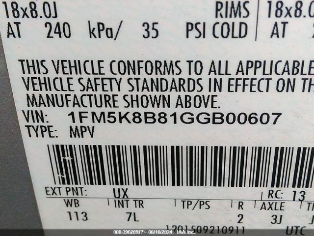 1FM5K8B81GGB00607 Ford Explorer