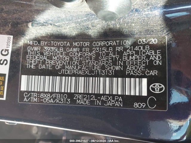Toyota COROLLA LE 2020 JTDEPRAEXLJ113131 Image 9
