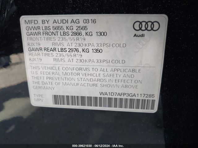WA1D7AFP3GA117285 Audi Q5 3.0t Premium Plus