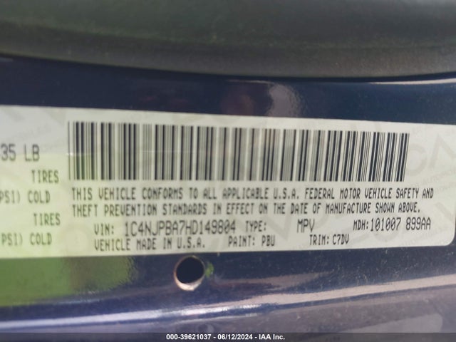1C4NJPBA7HD149804 Jeep Patriot Sport Fwd
