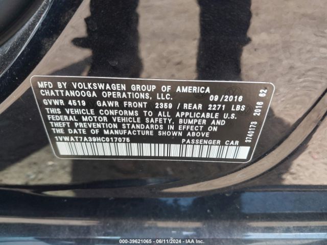 1VWAT7A39HC017075 Volkswagen Passat 1.8t S
