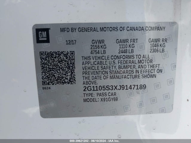 Chevrolet IMPALA 1LT 2018 2G1105S3XJ9147189 Image 9