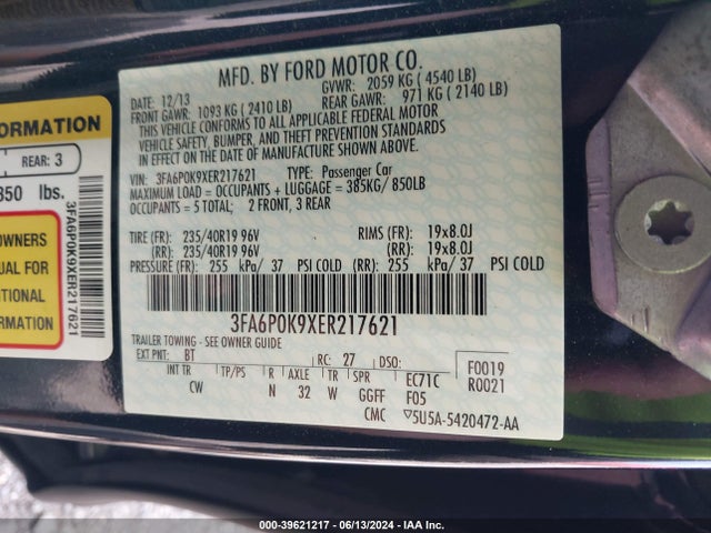 Ford Fusion Titanium 2014 3FA6P0K9XER217621 Image 9