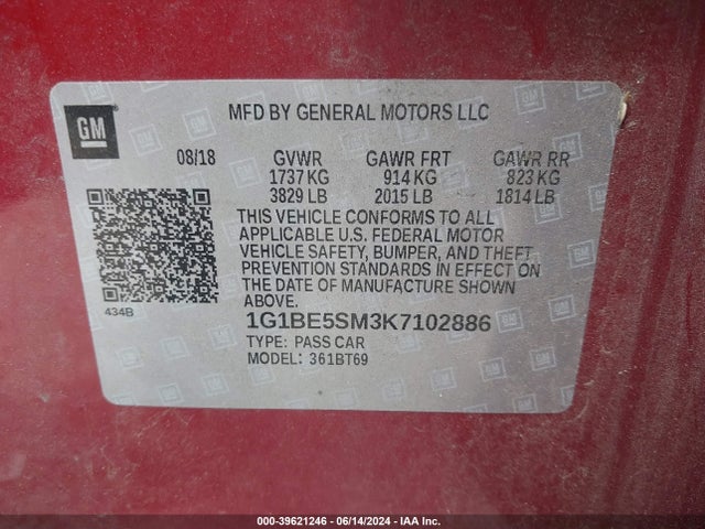 Chevrolet CRUZE LT 2019 1G1BE5SM3K7102886 Image 9