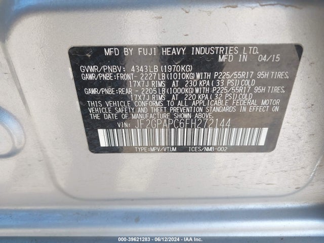 JF2GPAPC6FH272144 Subaru Xv Crosstrek 2.0i Limited