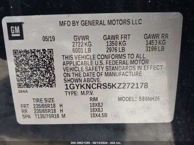 1GYKNCRS5KZ272178 Cadillac XT5 LUXURY