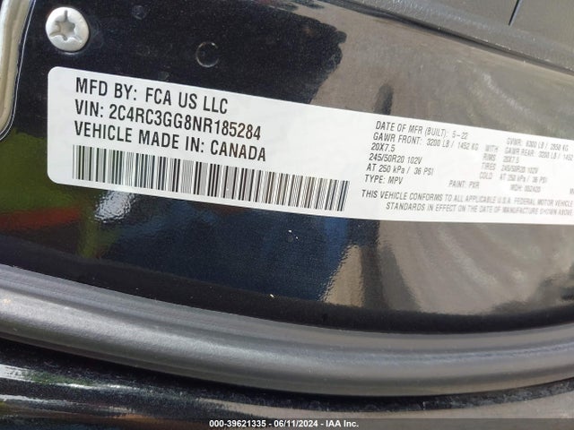 2C4RC3GG8NR185284 Chrysler Pacifica Limited Awd