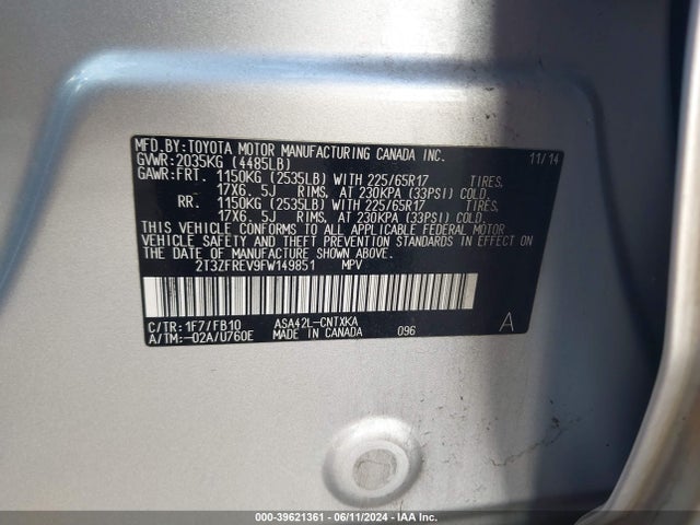 Toyota RAV4 LE 2015 2T3ZFREV9FW149851 Image 9