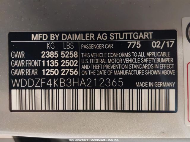 WDDZF4KB3HA212365 Mercedes-Benz E 300 4matic