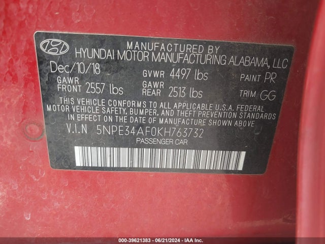Hyundai SONATA SEL 2019 5NPE34AF0KH763732 Image 9