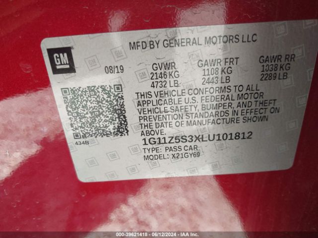 1G11Z5S3XLU101812 Chevrolet Impala Fwd Lt